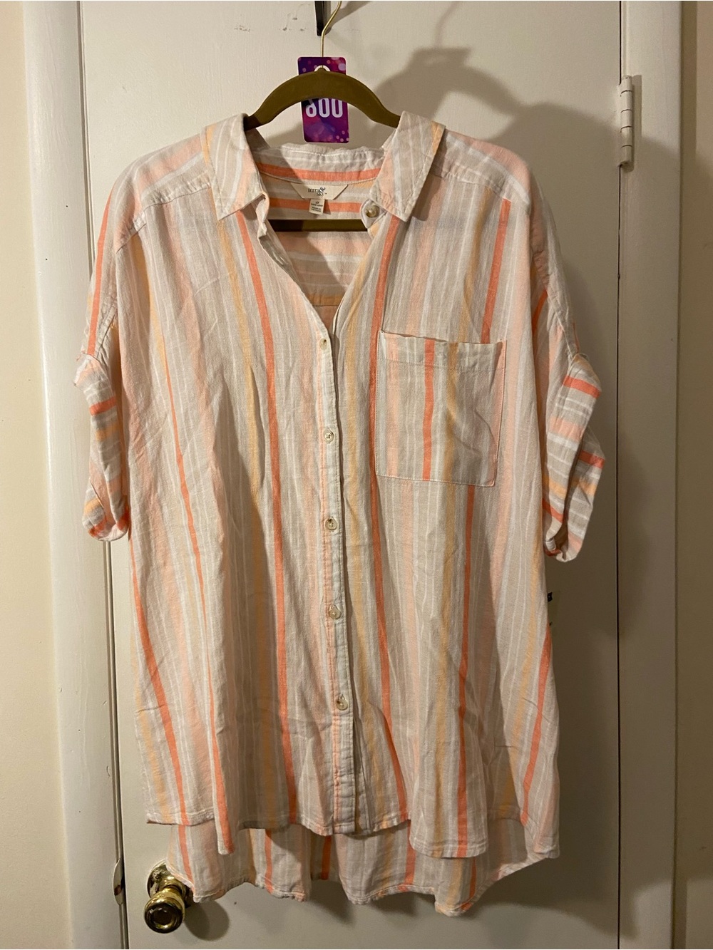 Terra & Sky Peach and White Striped Button-Down Shirt